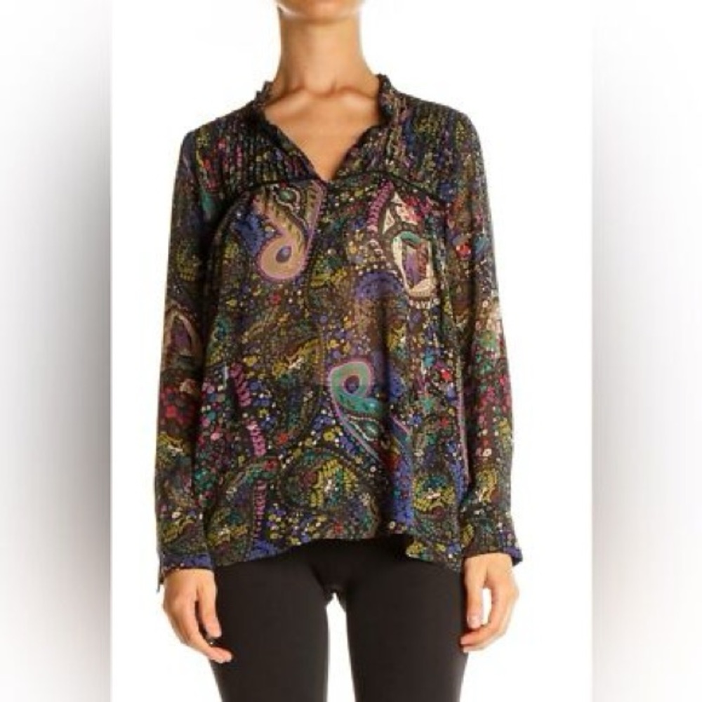 Anthropologie Deletta Paisley Floral Ruffle Neck Blouse Top NWT Size Small